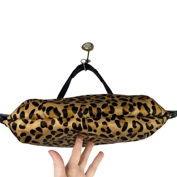 BCBGMAXAZRIA Black Leather Leopard Print Calf Hair Shoulder Bag Purse Animal - Picture 2 of 5